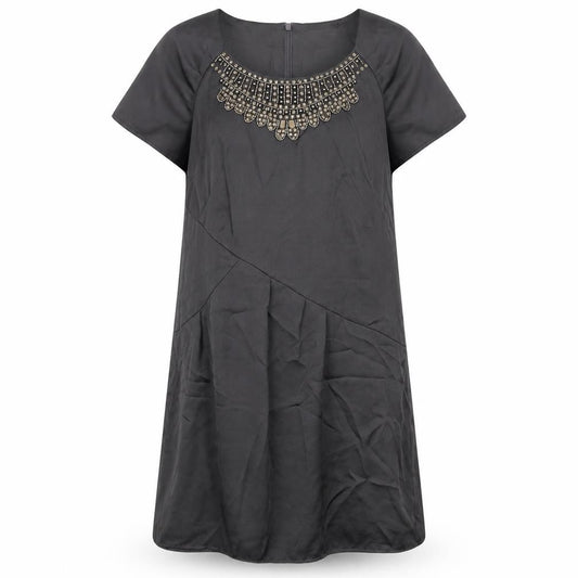 Next Womens Grey Polyester Shift Size 12 Round Neck Zip