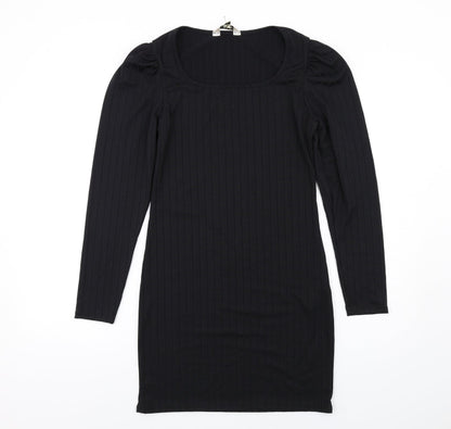 Additional front view of Miss Selfridge women’s black polyester mini, size UK 10, boat neck pullover