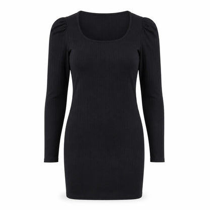 Front view of Miss Selfridge women’s black polyester mini, size UK 10, boat neck pullover