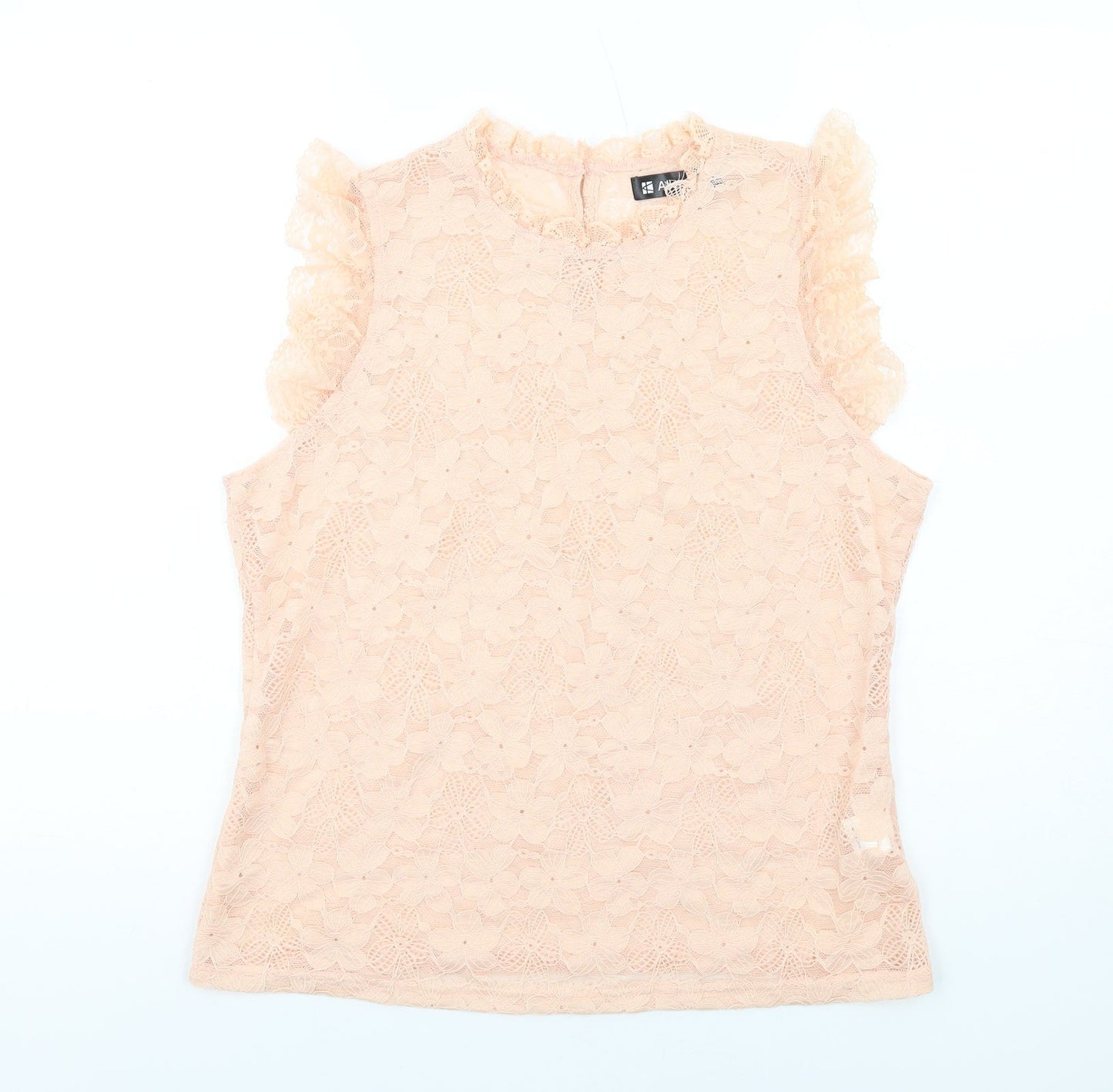 Allegra K Womens Pink Floral Nylon Basic Tank Size L Round Neck