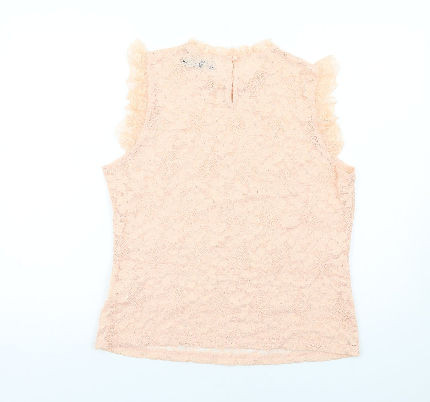 Allegra K Womens Pink Floral Nylon Basic Tank Size L Round Neck