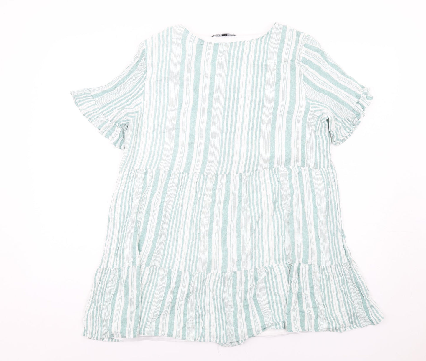 In the Style Womens Green Striped Polyester Basic Button-Up Size 14 V-Neck