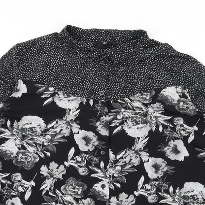 H&M Womens Black Floral Polyester Basic Button-Up Size XS Collared