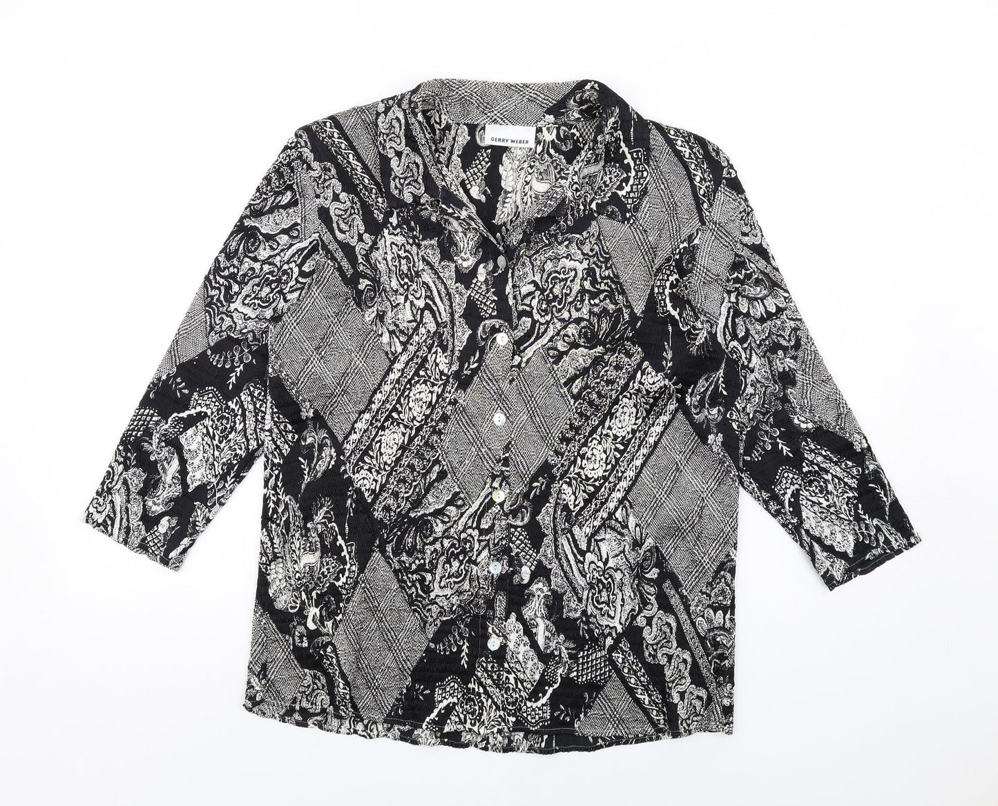 Gerry Weber Womens Black Geometric Polyester Basic Button-Up Size 14 Collared