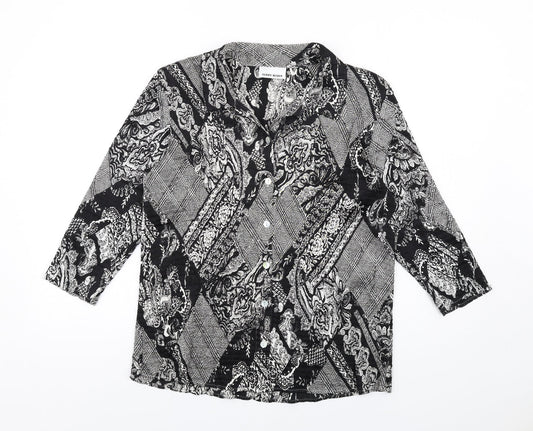 Gerry Weber Womens Black Geometric Polyester Basic Button-Up Size 14 Collared