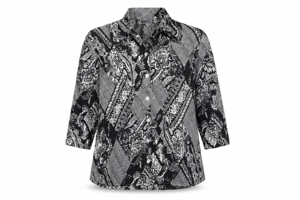Gerry Weber Womens Black Geometric Polyester Basic Button-Up Size 14 Collared