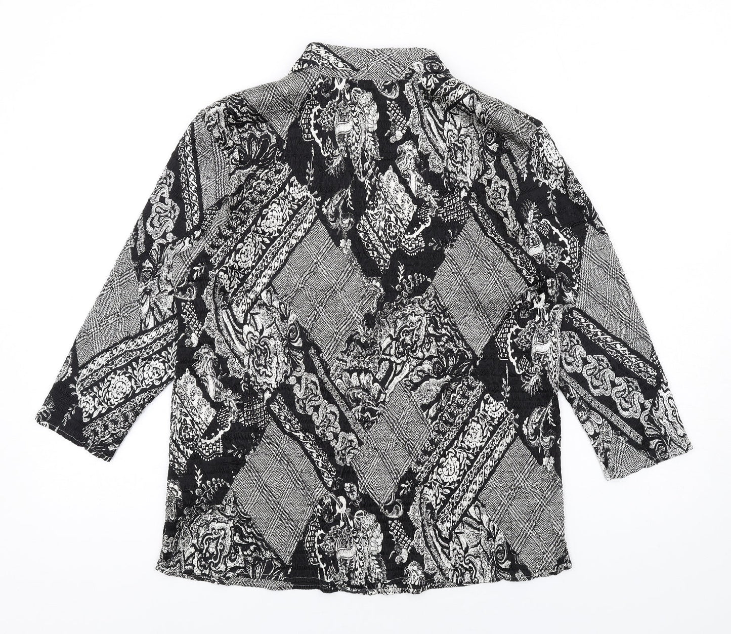 Gerry Weber Womens Black Geometric Polyester Basic Button-Up Size 14 Collared