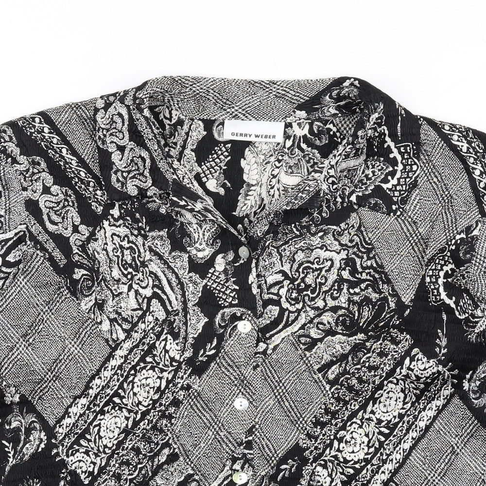 Gerry Weber Womens Black Geometric Polyester Basic Button-Up Size 14 Collared