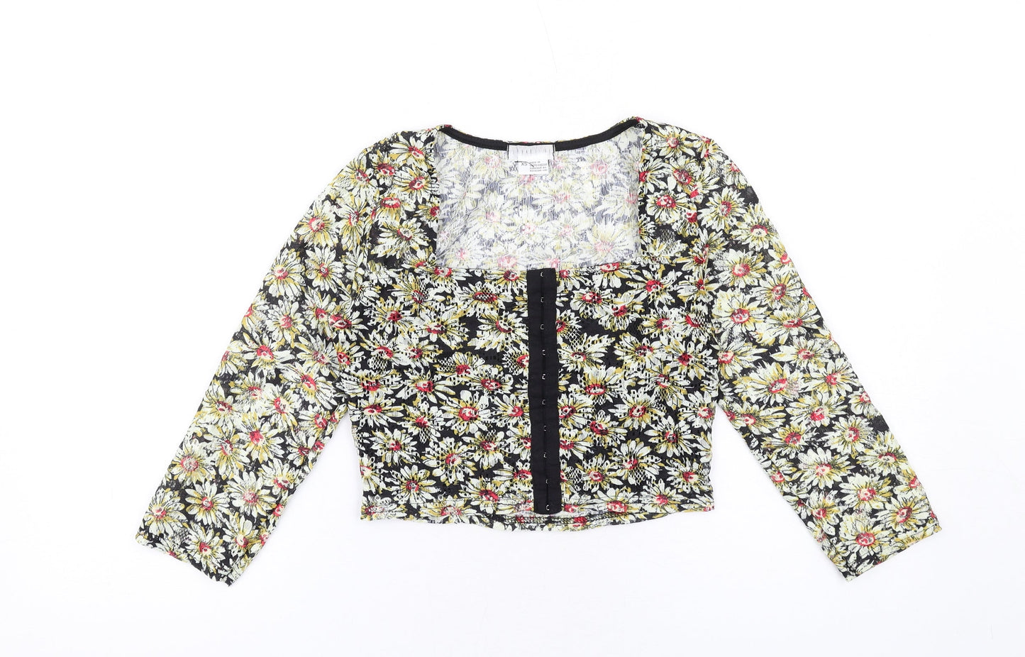 Cooperative Womens Multicoloured Floral Polyester Cropped Blouse Size XS Square Neck