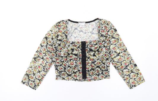 Cooperative Womens Multicoloured Floral Polyester Cropped Blouse Size XS Square Neck
