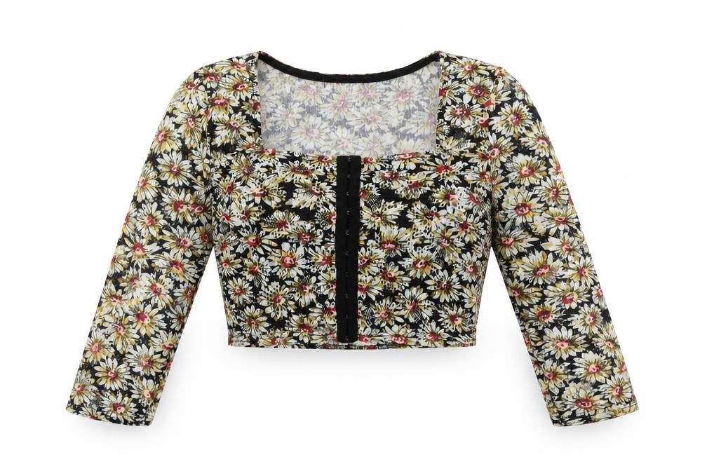 Cooperative Womens Multicoloured Floral Polyester Cropped Blouse Size XS Square Neck