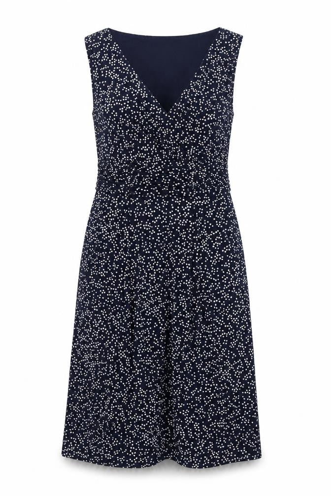 John Lewis Womens Blue Polka Dot Polyester Shift Size 10 V-Neck Pullover