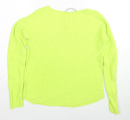 Back view of Oui women’s green round neck viscose jumper, size UK 8