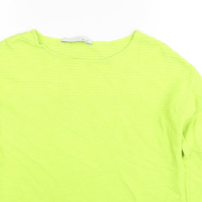 Close-up detail of Oui women’s green round neck viscose jumper, size UK 8