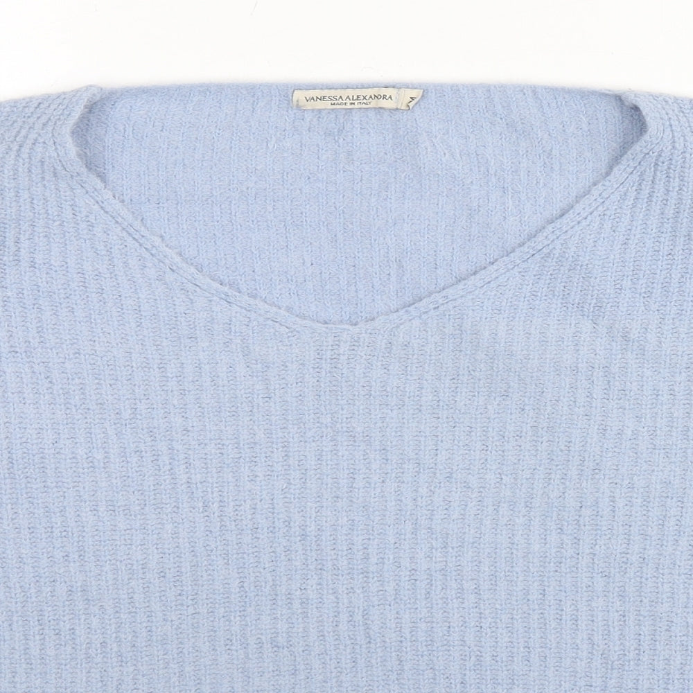 Vanessa Alexandra Womens Blue V-Neck Nylon Pullover Jumper Size M