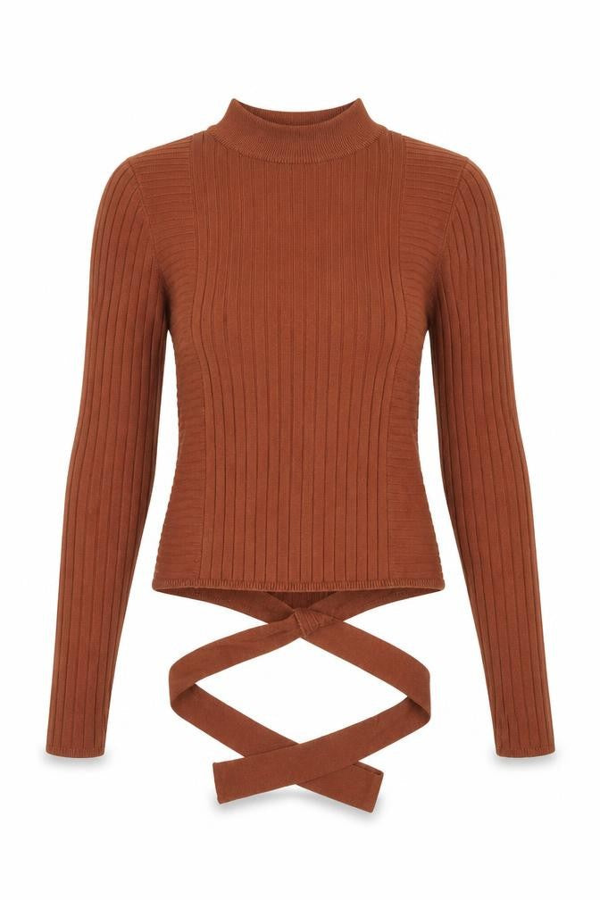 ASOS Womens Brown Mock Neck Viscose Pullover Jumper Size 8 - Tie Detail