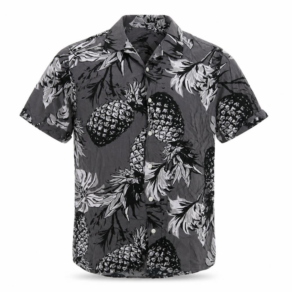 Red Herring Mens Grey Geometric Viscose Button-Up Size S Collared Buckle - Pineapple