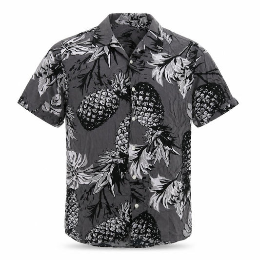Red Herring Mens Grey Geometric Viscose Button-Up Size S Collared Buckle - Pineapple
