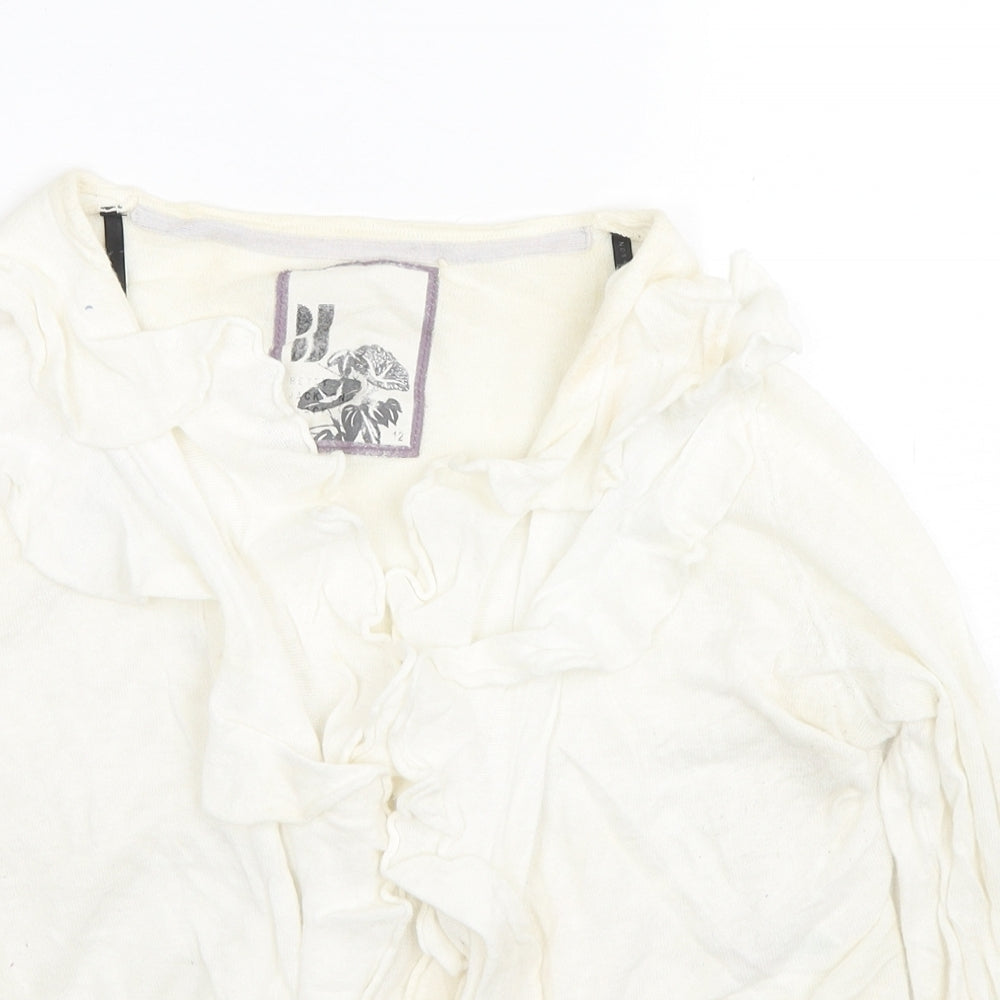 Debenhams Womens Ivory V-Neck Ramie Cardigan Jumper Size 12