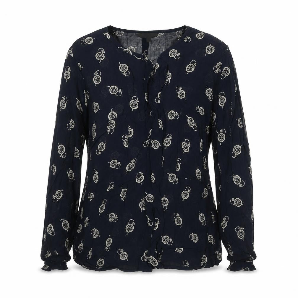 Marks & Spencer Womens Blue Geometric Viscose Basic Blouse Size 8 Round Neck