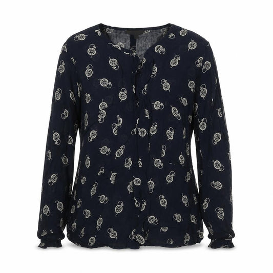 Marks and Spencer Womens Blue Geometric Viscose Basic Blouse Size 8 Round Neck