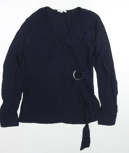 Warehouse Womens Blue Viscose Basic Blouse Size 12 V-Neck