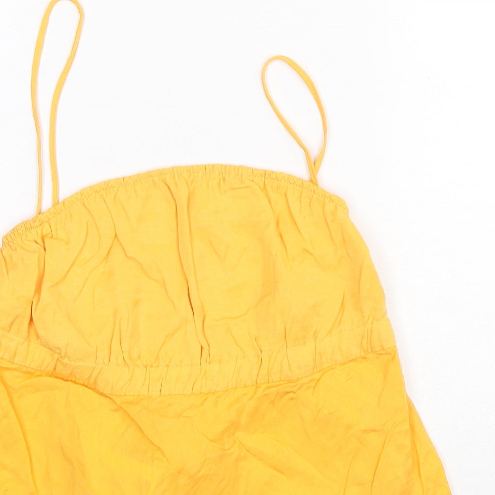 Zara Womens Yellow Lyocell Basic Tank Size M Round Neck