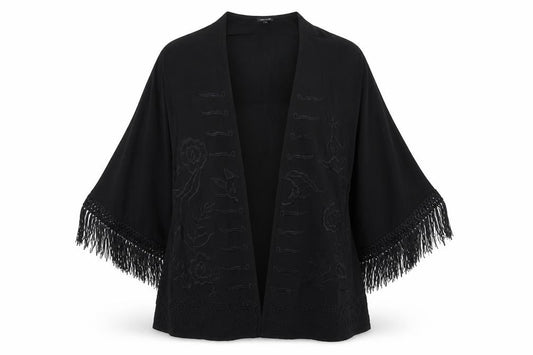 River Island Womens Black Viscose Kimono Blouse Size 8 V-Neck