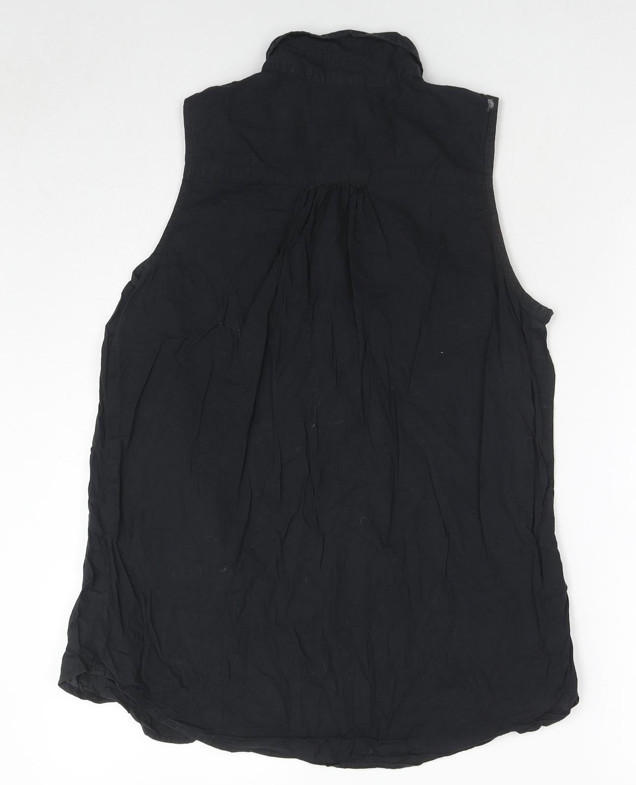 Golddigga Womens Black Cotton Basic Button-Up Size 12 Collared