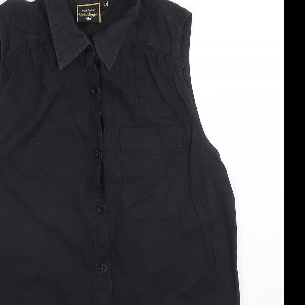 Golddigga Womens Black Cotton Basic Button-Up Size 12 Collared