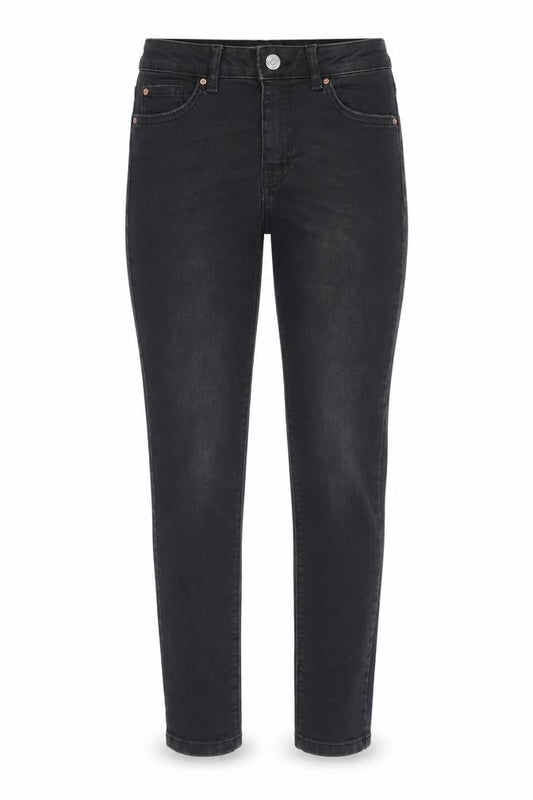 Front view of Denim & Co. women’s black cotton skinny jeans, size UK 8, 28-inch leg regular zip
