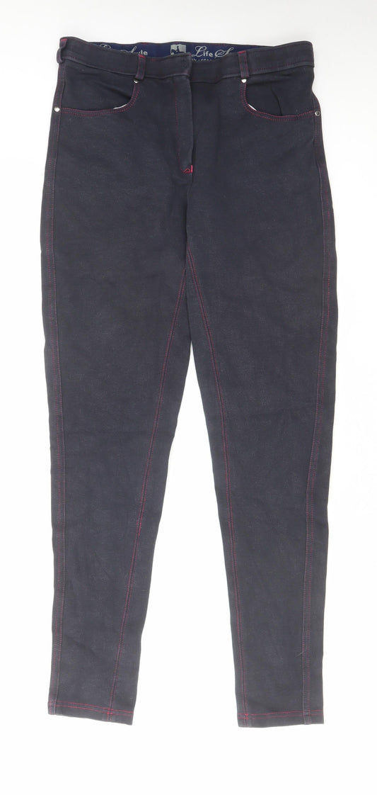 Equestrian Womens Blue Cotton Trousers Size 30 in L29 in Regular Hook & Eye - Equestrian