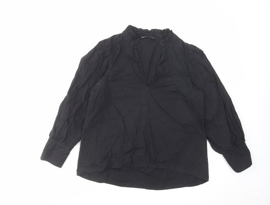 Zara Womens Black Cotton Basic Blouse Size XS V-Neck