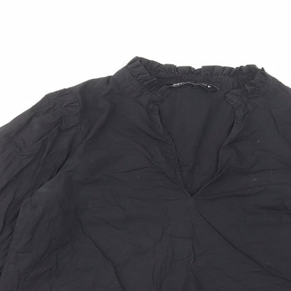 Zara Womens Black Cotton Basic Blouse Size XS V-Neck