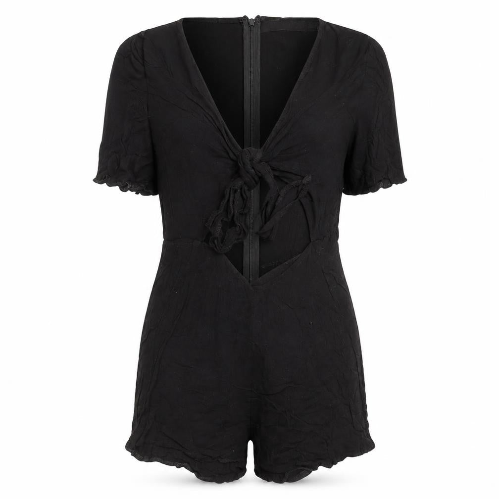 Missguided Womens Black Viscose Playsuit One-Piece Size 6 Zip