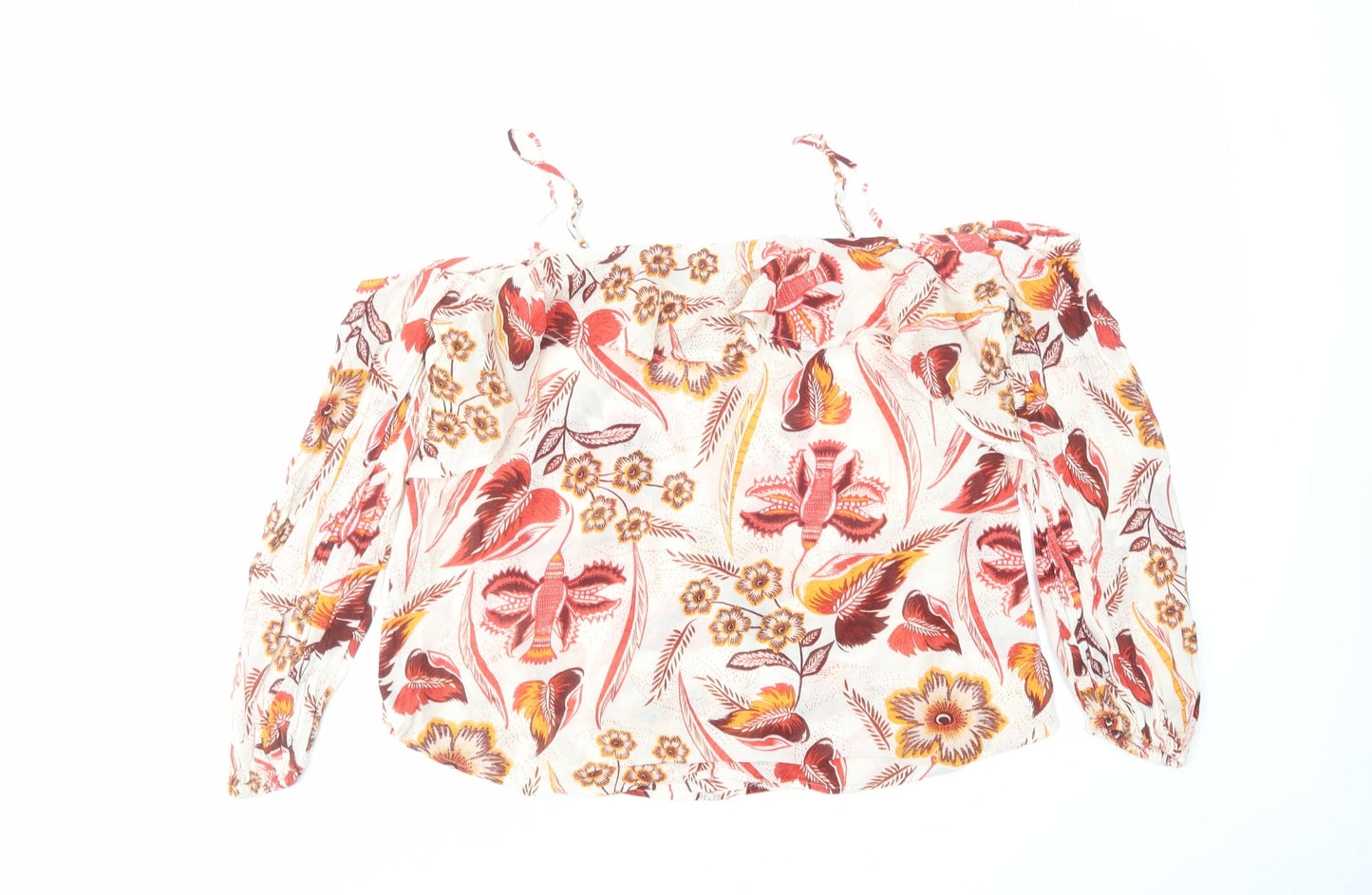 NEXT Womens Red Floral Viscose Basic Blouse Size 12 Off the Shoulder