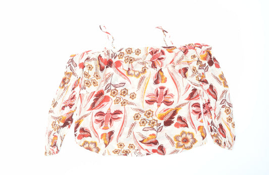 NEXT Womens Red Floral Viscose Basic Blouse Size 12 Off the Shoulder