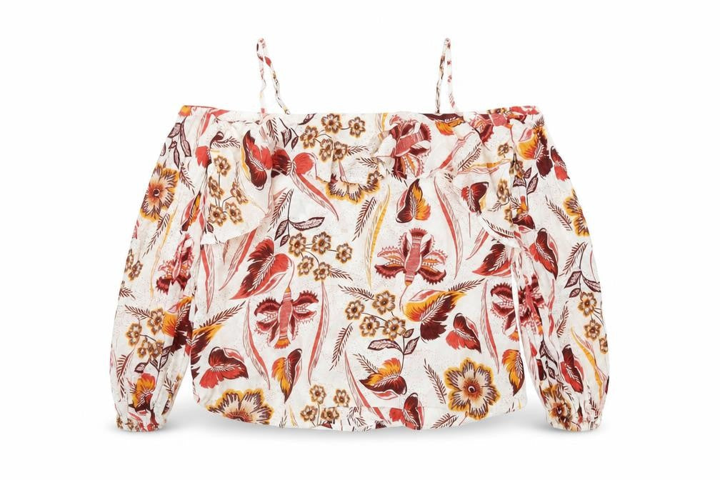 NEXT Womens Red Floral Viscose Basic Blouse Size 12 Off the Shoulder