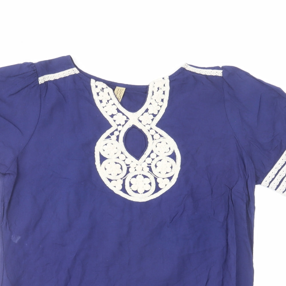 Love Label Womens Blue Cotton Basic T-Shirt Size 10 Round Neck