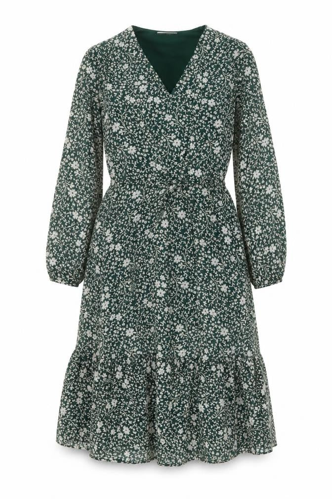 La Redoute Womens Green Floral Polyester A-Line Size 10 V-Neck Pullover