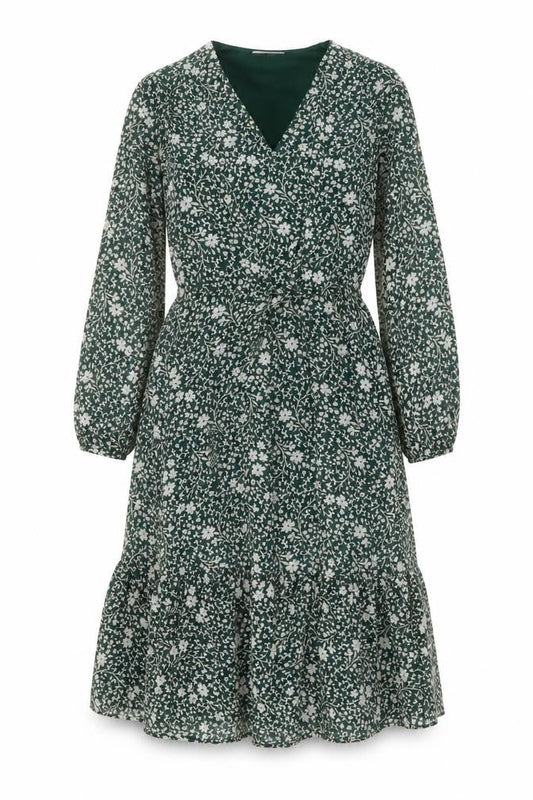La Redoute Womens Green Floral Polyester A-Line Size 10 V-Neck Pullover