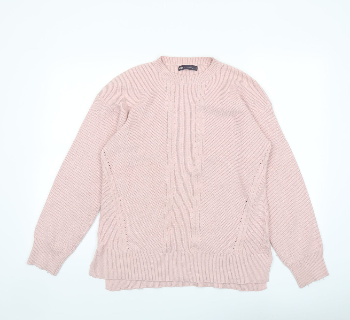 Marks and Spencer Womens Pink Round Neck Viscose Pullover Jumper Size M