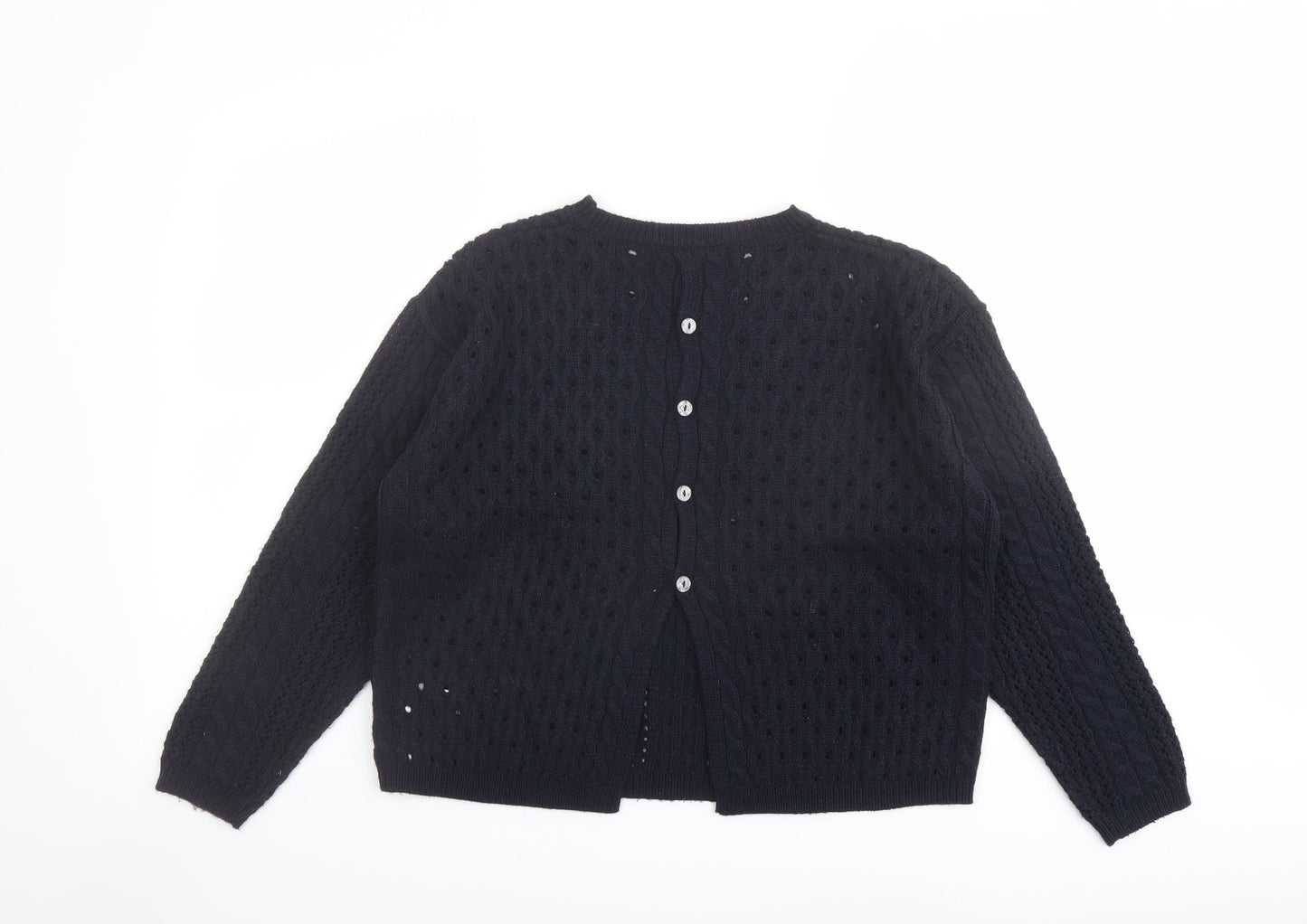 Marks and Spencer Womens Blue V-Neck Floral Acrylic Cardigan Jumper Size 12