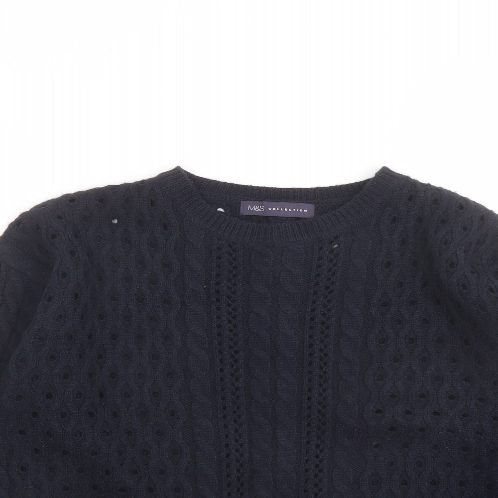 Marks and Spencer Womens Blue V-Neck Floral Acrylic Cardigan Jumper Size 12
