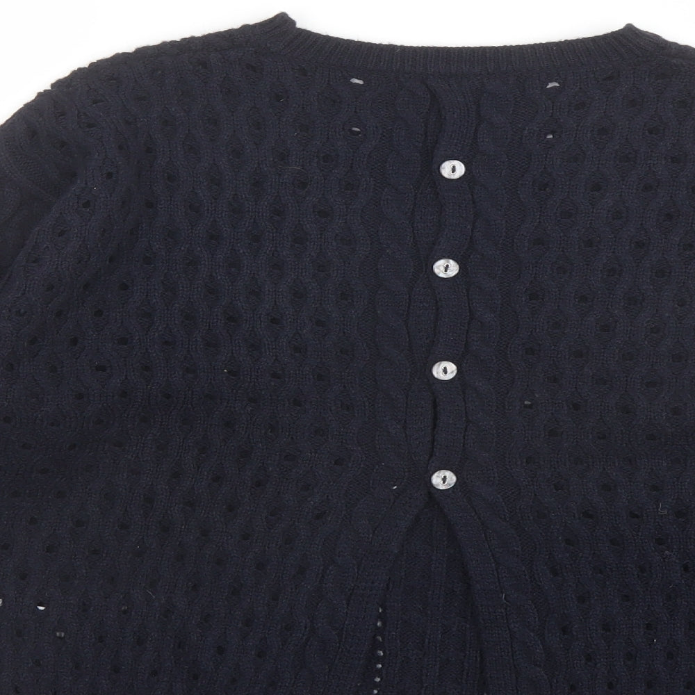 Marks and Spencer Womens Blue V-Neck Floral Acrylic Cardigan Jumper Size 12