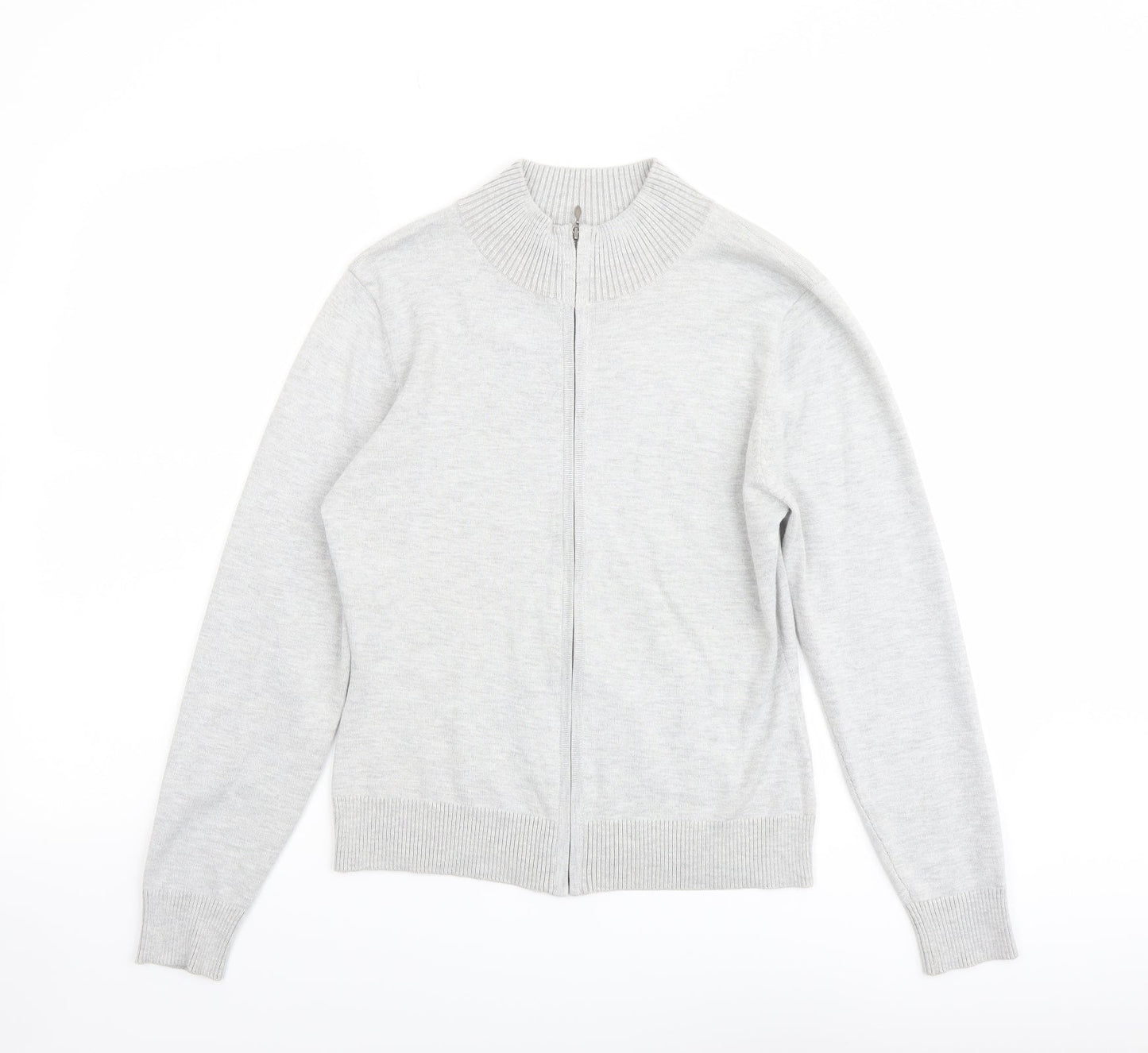 Marks and Spencer Womens Grey Mock Neck Viscose Full Zip Jumper Size 12