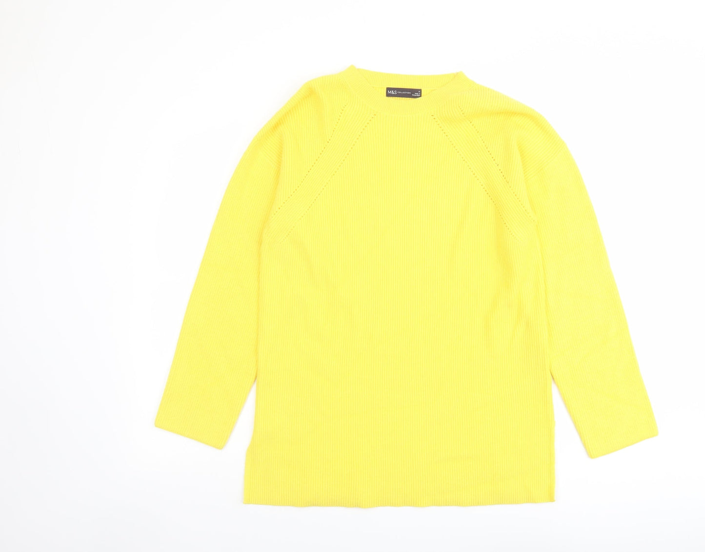 Marks and Spencer Womens Yellow Round Neck Viscose Pullover Jumper Size M