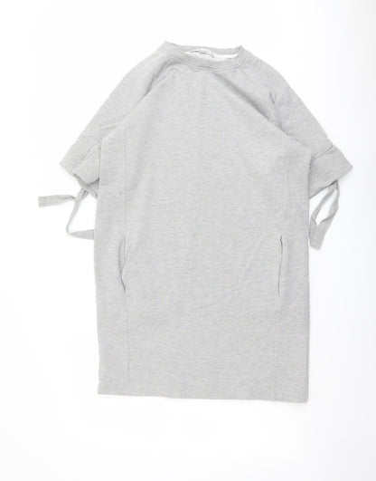 Next Womens Grey Cotton Jumper Dress Size 12 Crew Neck Pullover