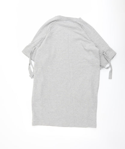 Next Womens Grey Cotton Jumper Dress Size 12 Crew Neck Pullover