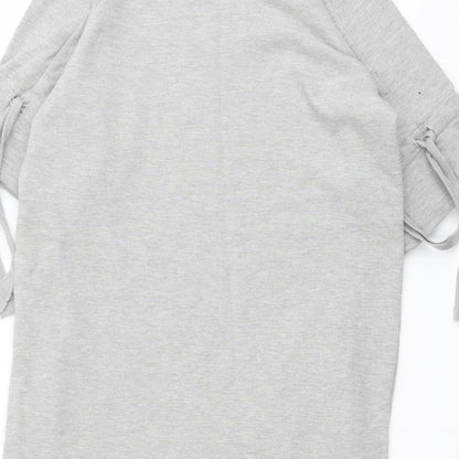 Next Womens Grey Cotton Jumper Dress Size 12 Crew Neck Pullover